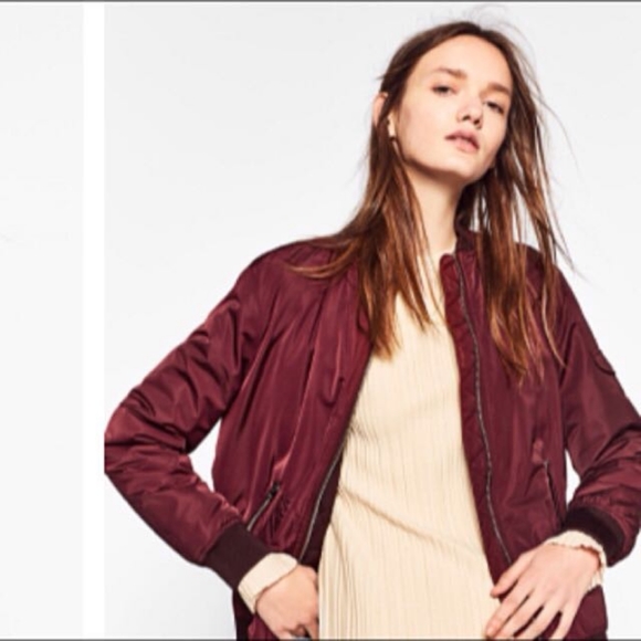 ZARA TRF Outerwear Sateen Bomber Jacket, S, Burgundy, VGUC - Picture 3 of 11